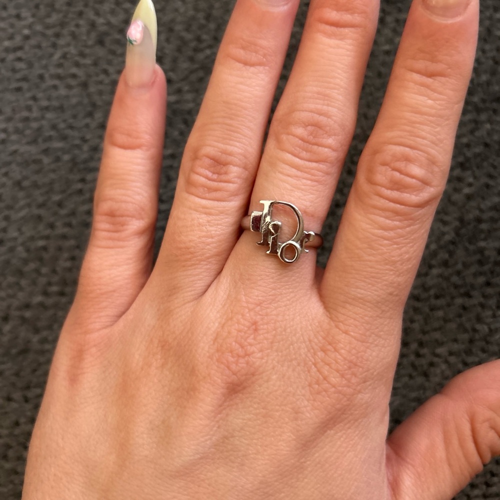 Dior Silver-Tone Logo Ring with Open Lettering